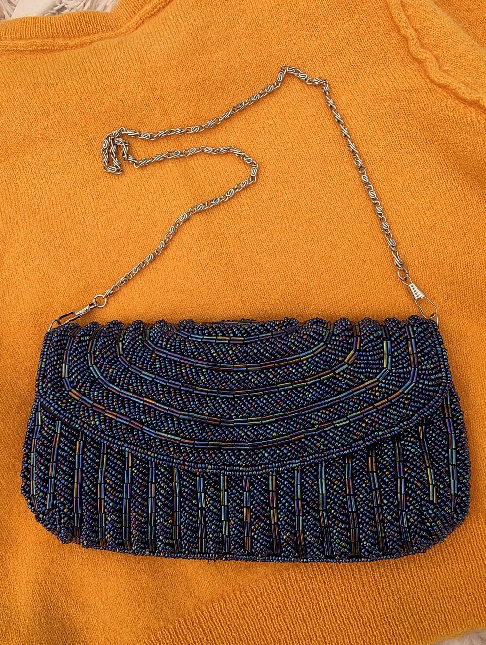 Blue Beaded Shoulder Bag Clutch